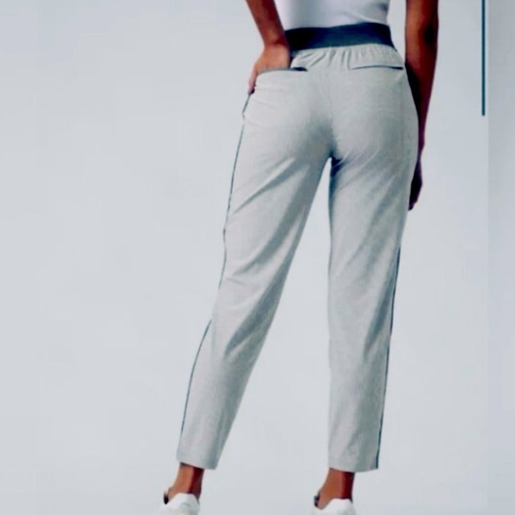 ATHLETA Brooklyn Mid Rise Striped City Joggers, Zip Pocket, gray and Cream - Picture 2 of 5